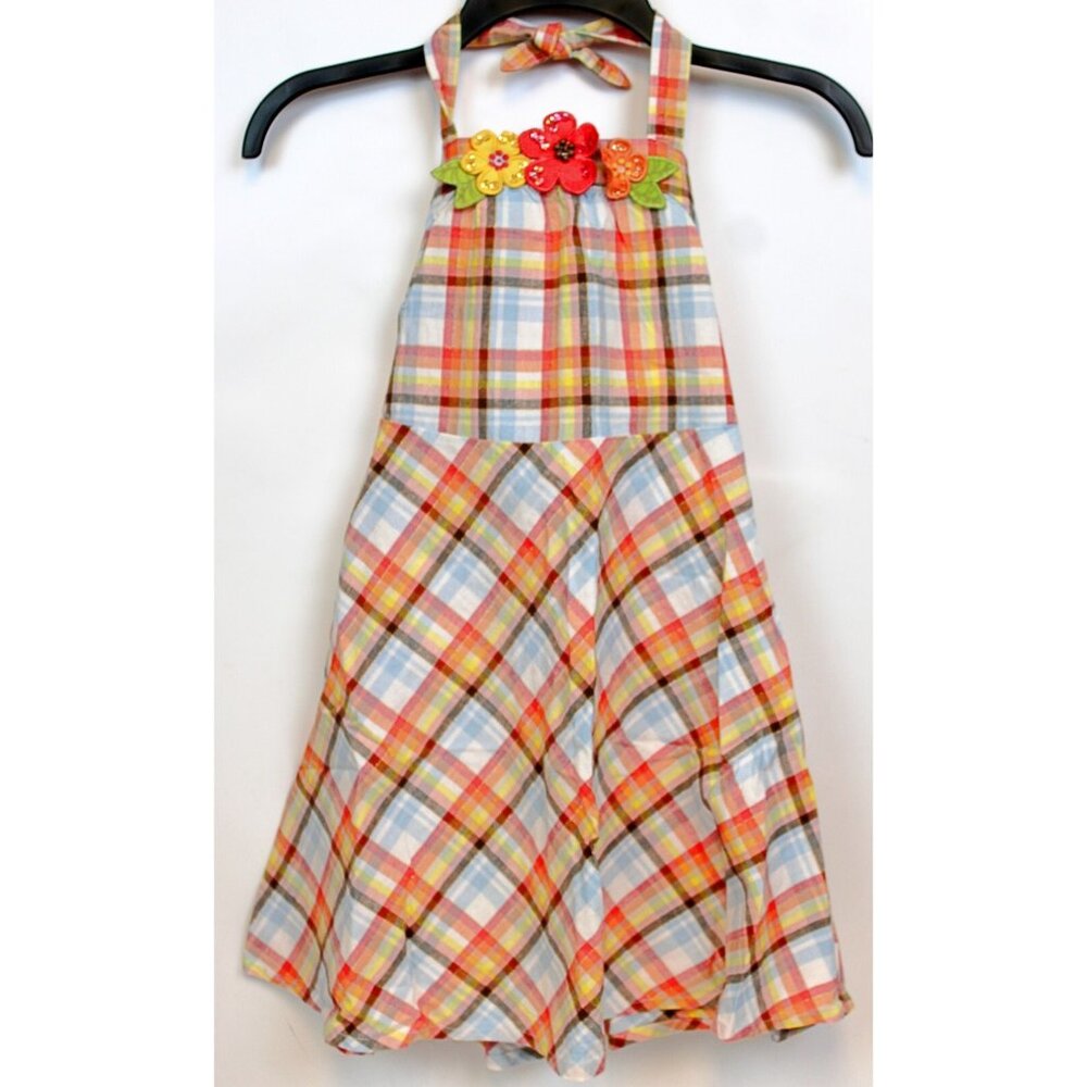 NEW 2007 Gymboree Island Getaway Plaid Halter Dress 7 Flower Topical Beach Ocean